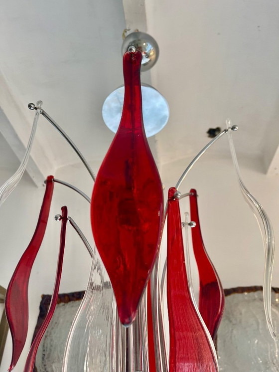 Image 1 of Kronleuchter Muranoglas zweifarbig Chrom , Italien 1990