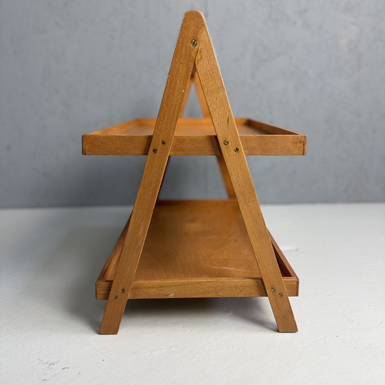 Image 1 of Vintage dubbellaagse butler tray beukenhout