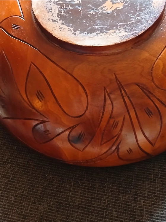 Image 1 of Vintage handgestoken teakhouten saladeset