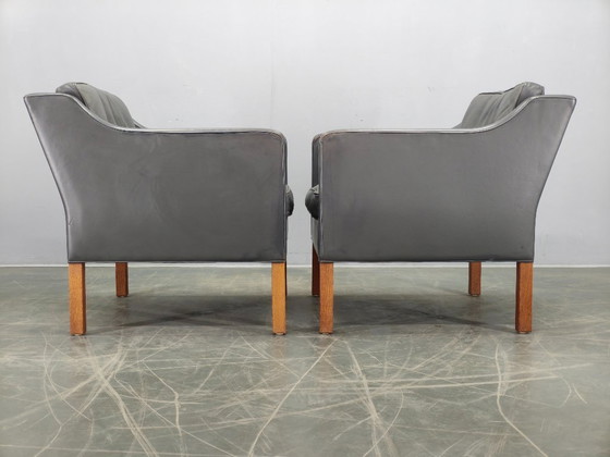 Image 1 of Paar leren loungestoelen van Børge Mogensen voor Fredericia, jaren 70