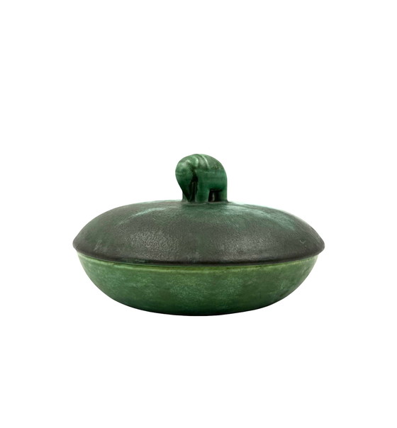 Image 1 of Art deco cuenco de cerámica verde / vide poche, Angelo Biancini, Società Ceramica Italiana, Laveno Italia 1930s