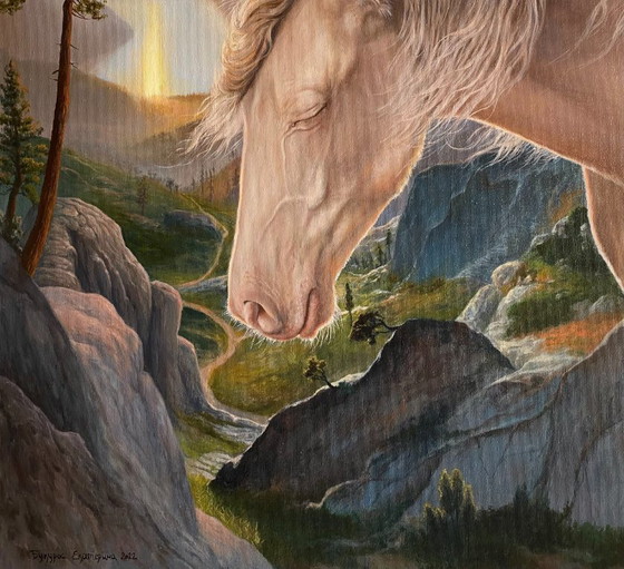Original Oil Painting Mountain Landscape Horse Wind of Dreams – Paintings & Drawings, Canvas (photo 7 of 7)