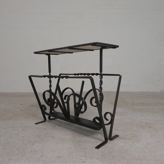 Image 1 of Vintage Newspaper Rack, Magazine Rack, Table With 3 Tiles