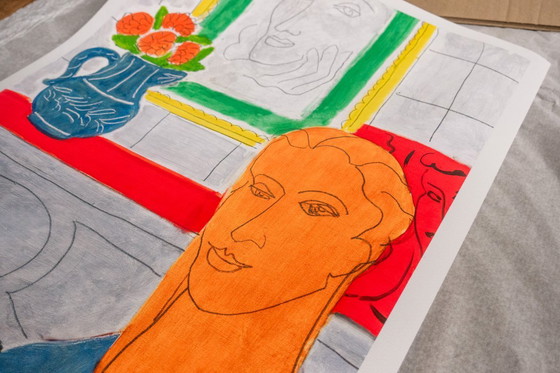 Image 1 of Figur und Blumenstrauß (Ockerkopf) – Henri Matisse 1937 – Poster 70 × 100 cm