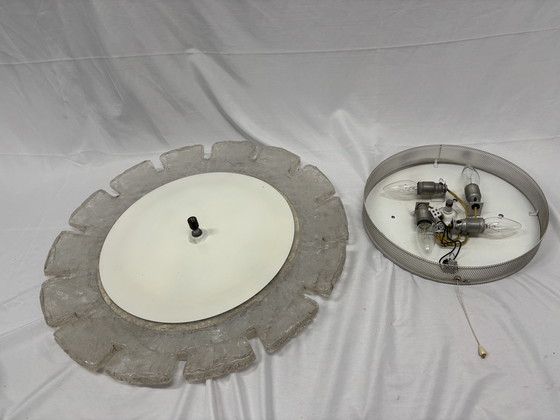 Image 1 of Specchio da parete vintage illuminato in vetro ghiacciato, Hillebrand anni '70