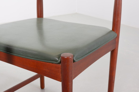 Image 1 of Vintage Design Teak Wooden Dining Chairs with Racing Green Leather Seatings Designed by Severin Hansen for Bovenkamp. Set of 4.