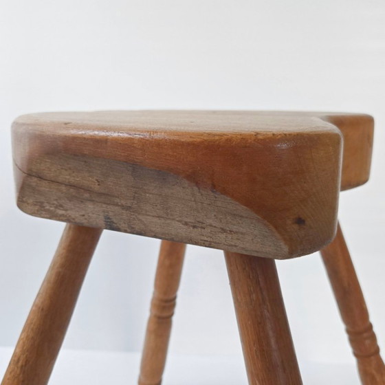 Image 1 of SUPERB VINTAGE BRUTALIST STOOL 1950 IN OAK, 4 LEGS, 50S