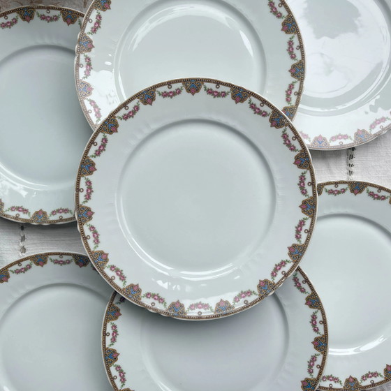 7 Platos Llanos de Porcelana de Limoges con Motivo Floral – Loza, Porcelain (photo 2 of 7)