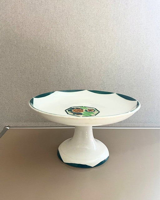 Vintage Sarreguemines aardewerken schaal met voet – florale decoratie – jaren 50