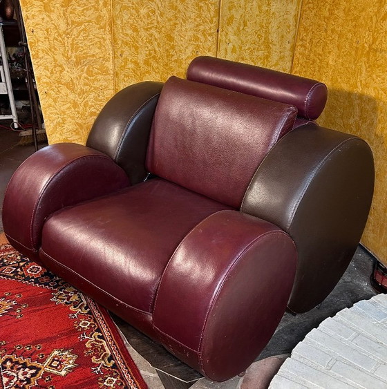 Image 1 of Vintage lederen fauteuil in art-decostijl - Racer geïnspireerd ontwerp comfort, vakmanschap