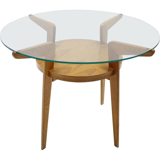 Tavolino da caffè vintage in legno e vetro, 1960