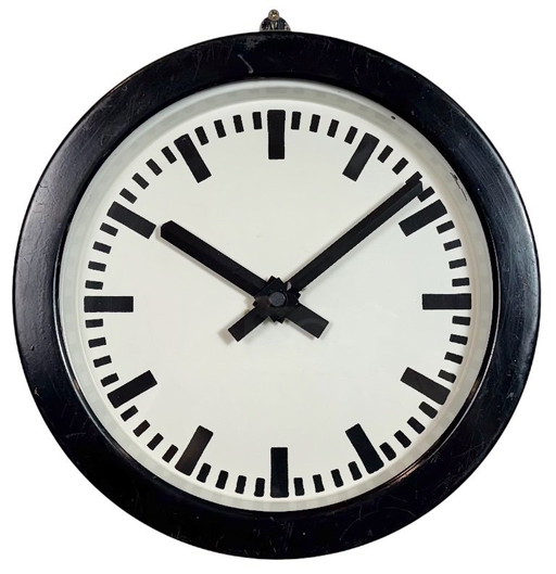 Black German Industrial Factory Wall Clock, 1950s