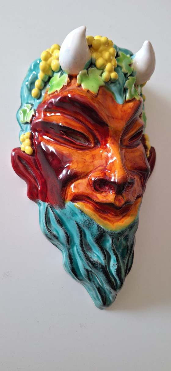 Image 1 of Vintage Keramisch masker van een Faun