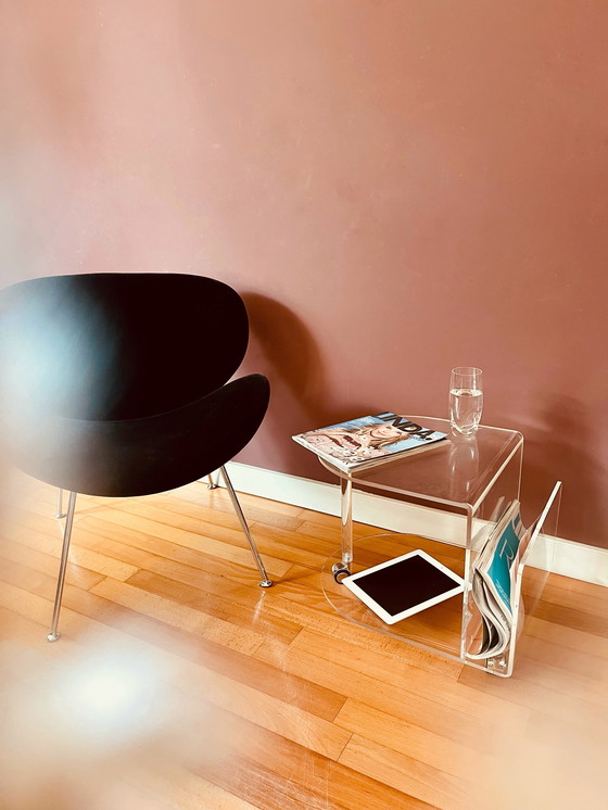 Image 1 of 80's Acrylic side table on wheels + reading material