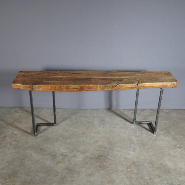 Tavolino vintage – travi in rovere – base in metallo