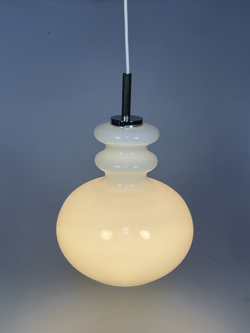 White Glass Pendant Lamp, Peill En Putzler, Germany 1960'S