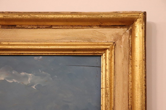 Image 1 of Italiaans bergdallandschap, gesigneerd olieverfschilderij, 20e eeuw