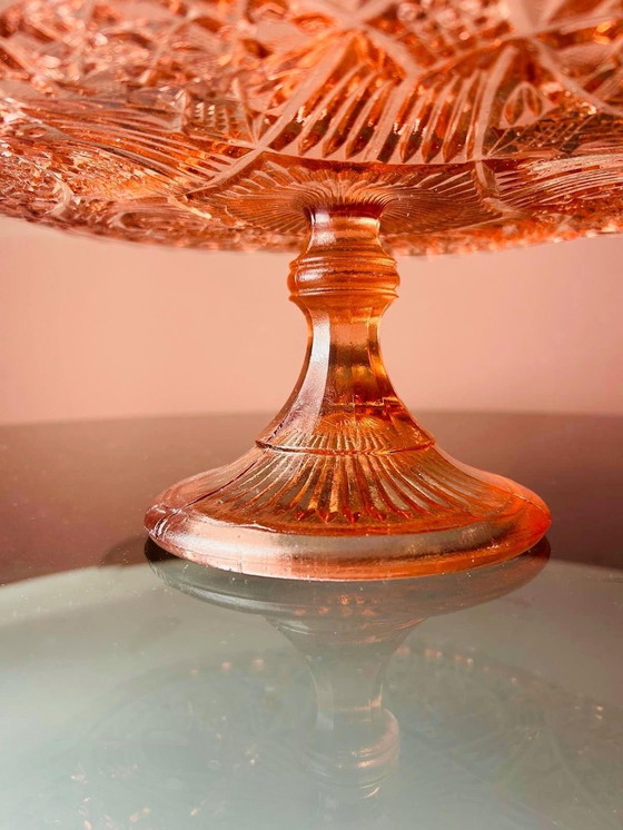 Image 1 of 🩷PINK PRESSED GLASS CAKE PLATE🩷