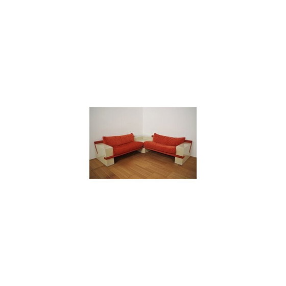 Image 1 of Vintage white lacquered modular living room set with orange fabric