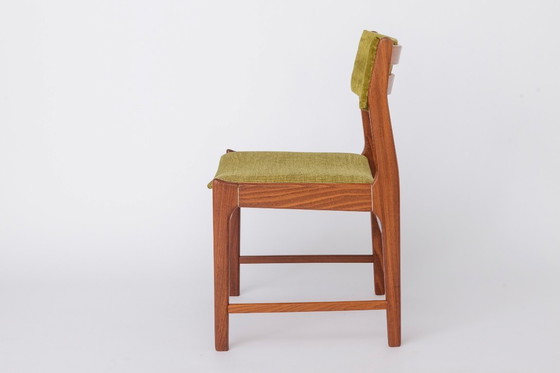 Image 1 of 1 of 5 Vintage Teak Dining Chair 1970s Germany, Restored Wood Frame, Green Upholstered Seat, Mid Century Modern