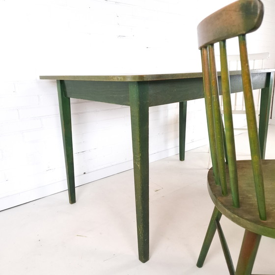 Image 1 of Vintage Tafel Met 3 Spijlenstoelen