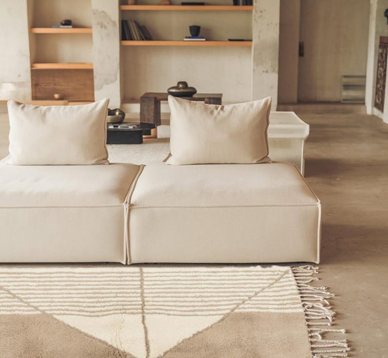 Image 1 of Alfombra marroquí abstracta moderna, alfombra Beni Ourain de lana color crema beige, 2,5 x 1,5 m.