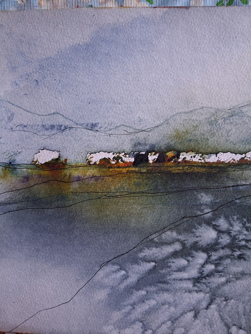 Spring in the mountains,watercolor on paper in mixed media