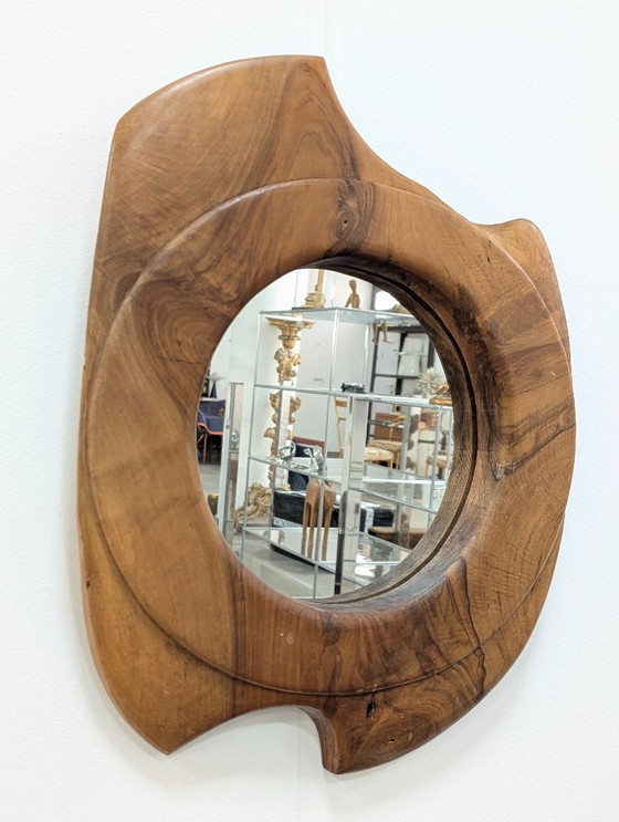 Image 1 of Biomorphic Wall Mirror in Solid Walnut, Organic Design, France, 1960s