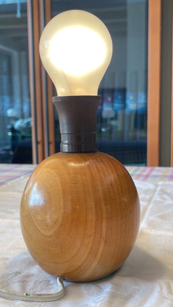 Scandinavian Mid-Century Wooden Sphere Table Lamp – Plastic (photo 2 of 10)