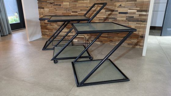 Harvink set, Z lounge tables with serving trolley, Side tables, Glass, Metal, Black (photo 13 of 18)