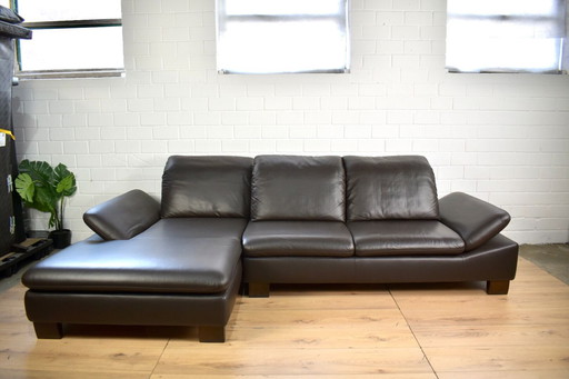 Leather sofa W. Schillig sofa bed Sleeping function Seat depth adjustment Adjustable headrests and armrests Brown leather couch