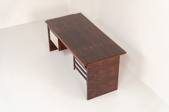 Rare double-sided “Vario” desk by Werner Wölfer for V-Form (Belgium, 1960s)., V Form, Wood, Brown, Vintage (photo 3 of 24)