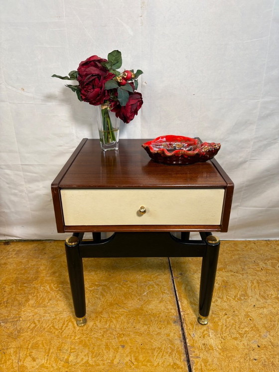 Image 1 of Mid-Century Retro Vintage Teak Side Table by G Plan – Librenza “White China” Range 1950  Designed by E. Gomme • Tola & Black Leg