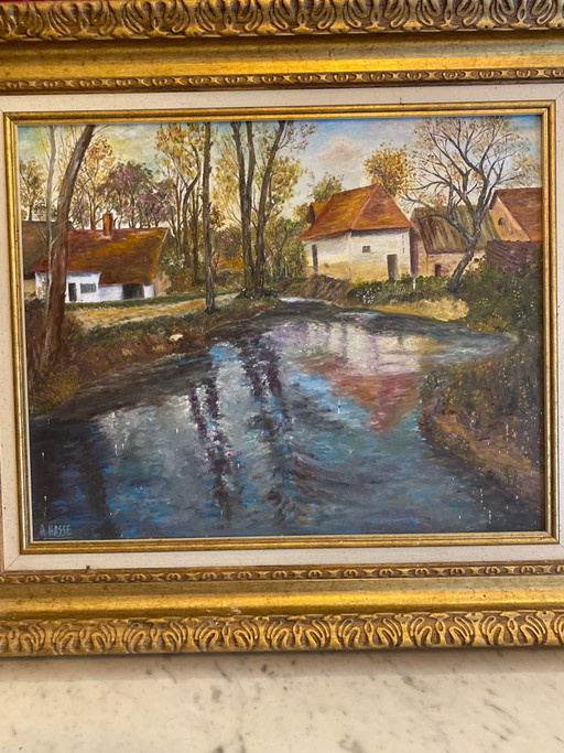 Waterside Landscape – Oil on Canvas – Attributed to André Hasse – French School – schilderijen tekeningen (photo 2 of 9)