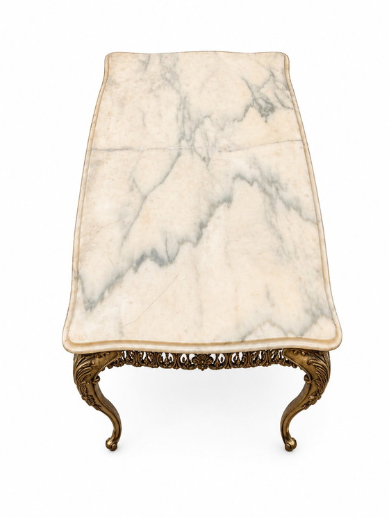 Louis XV style gilt bronze coffee table with white marble top (photo 4 of 7)
