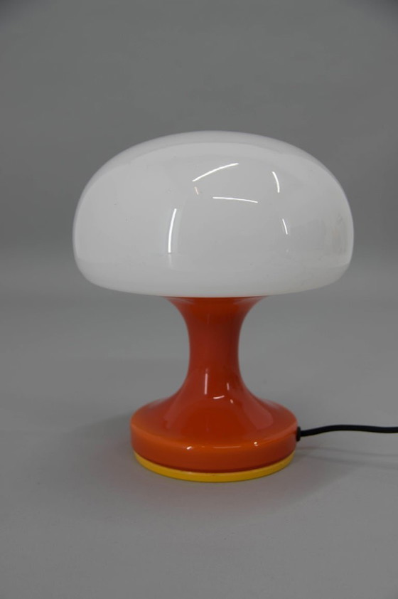 Image 1 of Space Age Orange and White Glass Mushroom Table Lamp by Valašské Meziříčí, 1970s