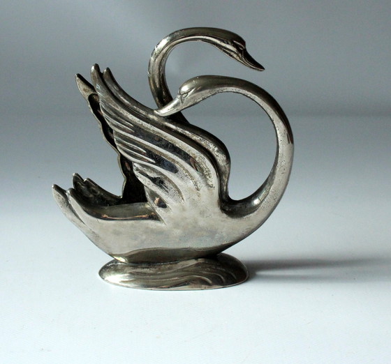 Image 1 of Servettenhouder - Servettenstandaard - Briefhouder - Verzilverd metaal - Zwaan - Vintage
