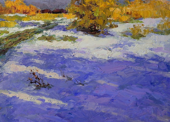 Original Oil Painting Winter Landscape Nature Unexpected Snow – Paintings & Drawings, Canvas (photo 7 of 7)