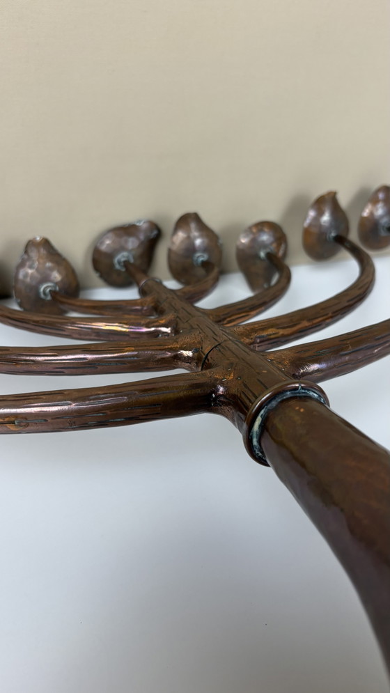 Egidio Casagrande Brutalist Italian Design 9-Arm Movable Vintage Hammered Copper Candle Holder (photo 7 of 15)