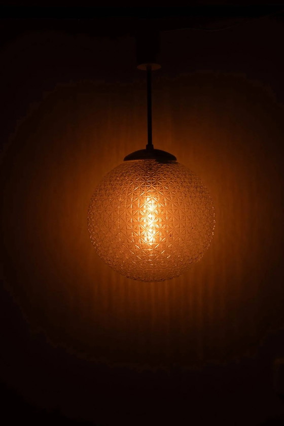 Vintage Mid Century Modern round glass pendant light – Pendant lamps, Crystal, Chrome (photo 2 of 11)