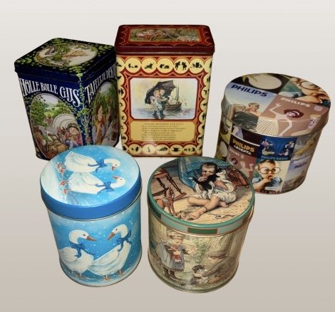 Set of 5 Old Dutch Vintage Tins – Incl. Efteling, Ot & Sien & Philips – Overig, Decorative Objects, Metal (photo 8 of 11)