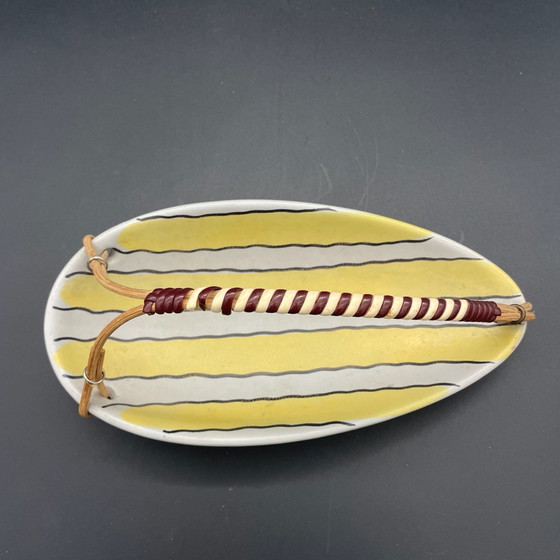 Steuler Keramik 4101/1, Vintage Handled Bowl with Rattan Handle, 1950s, Table accessories, Ceramic, Yellow (photo 2 of 8)