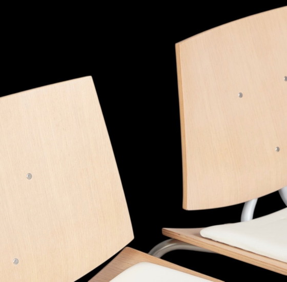 Image 1 of 4x Enzo Berti for lapalma x Collection chairs in beech with leather stackable Italy