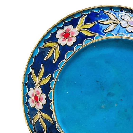 Image 1 of Vintage messing sierbordje cloisonne draak 1980's