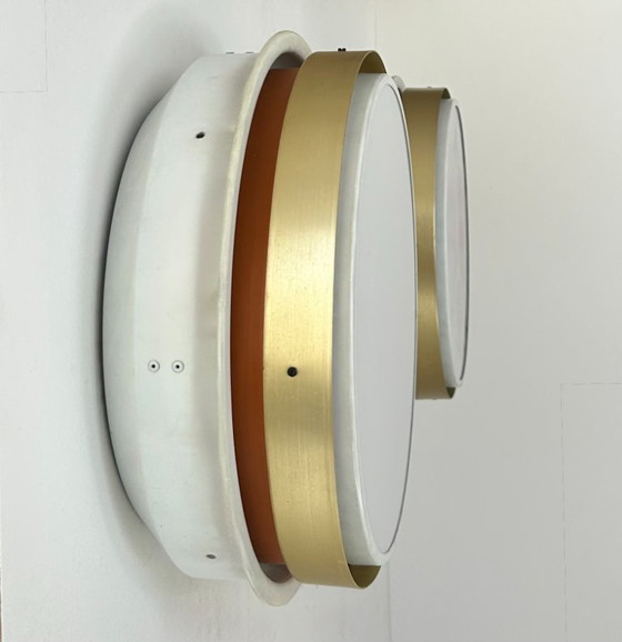 Image 1 of Paar XL vintage wandlampen, messing en opaline, Denemarken 1970