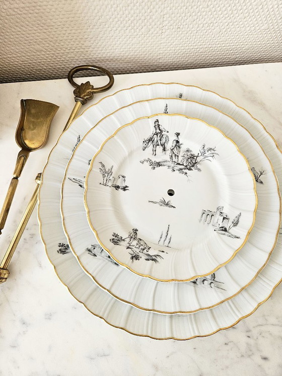 Image 1 of Siervo mudo de lujo Bernardaud Christofle María Antonieta porcelana de Limoges dorada Toile de Jouy
