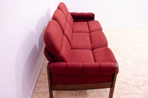 Vintage Scandinavian Style Three-Seater Lounge Sofa, Mid-Century Modern Seating, 1970s, Textile, Wood, Brown (photo 5 of 8)