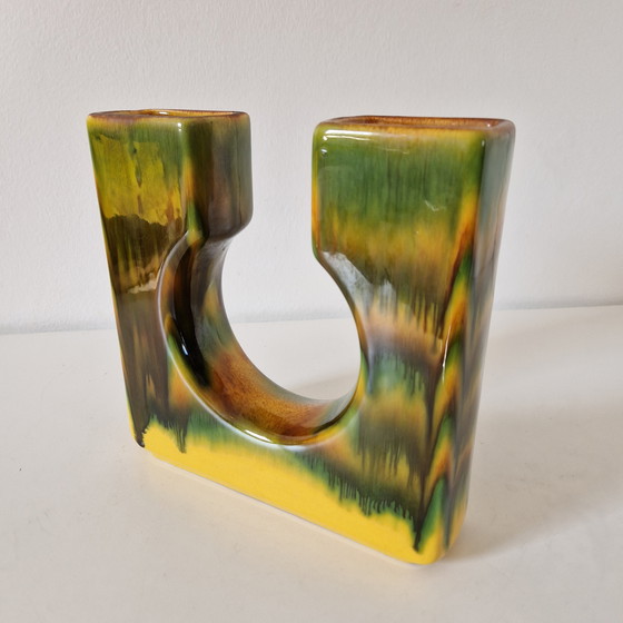 Image 1 of Vintage blok vaas keramieke dubbele vaas bloempot