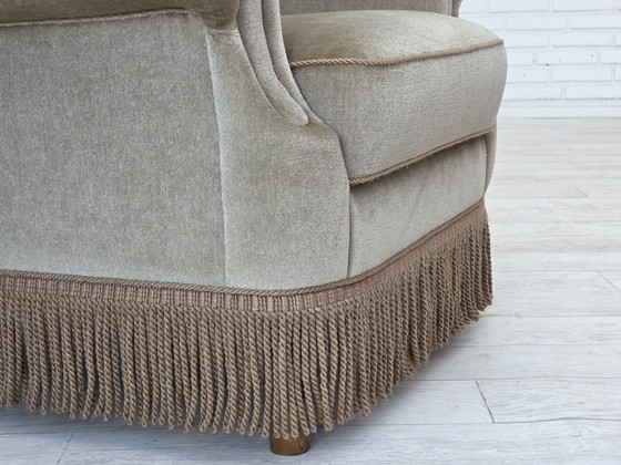 Image 1 of 1970s Danish Armchair, Original Condition, Furniture Velour, Beech Wood