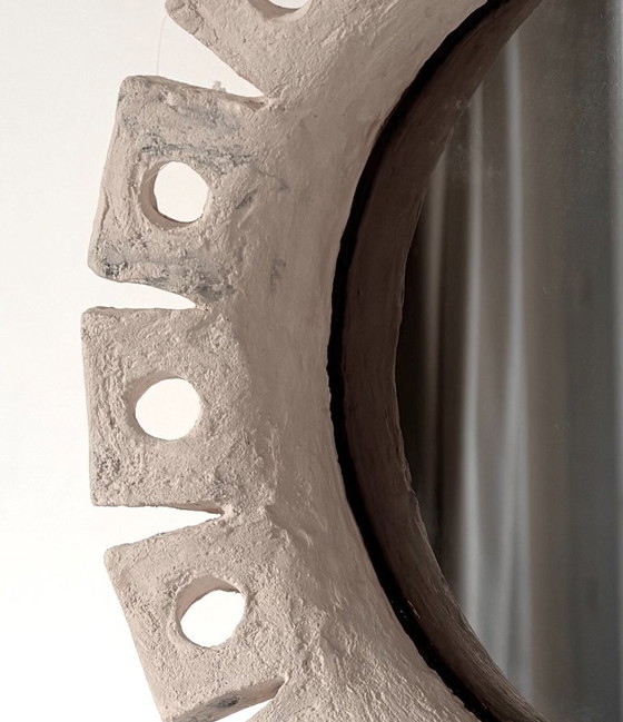 Image 1 of French contemporary ceramic mirror, "Fiore" by Renzo Maar